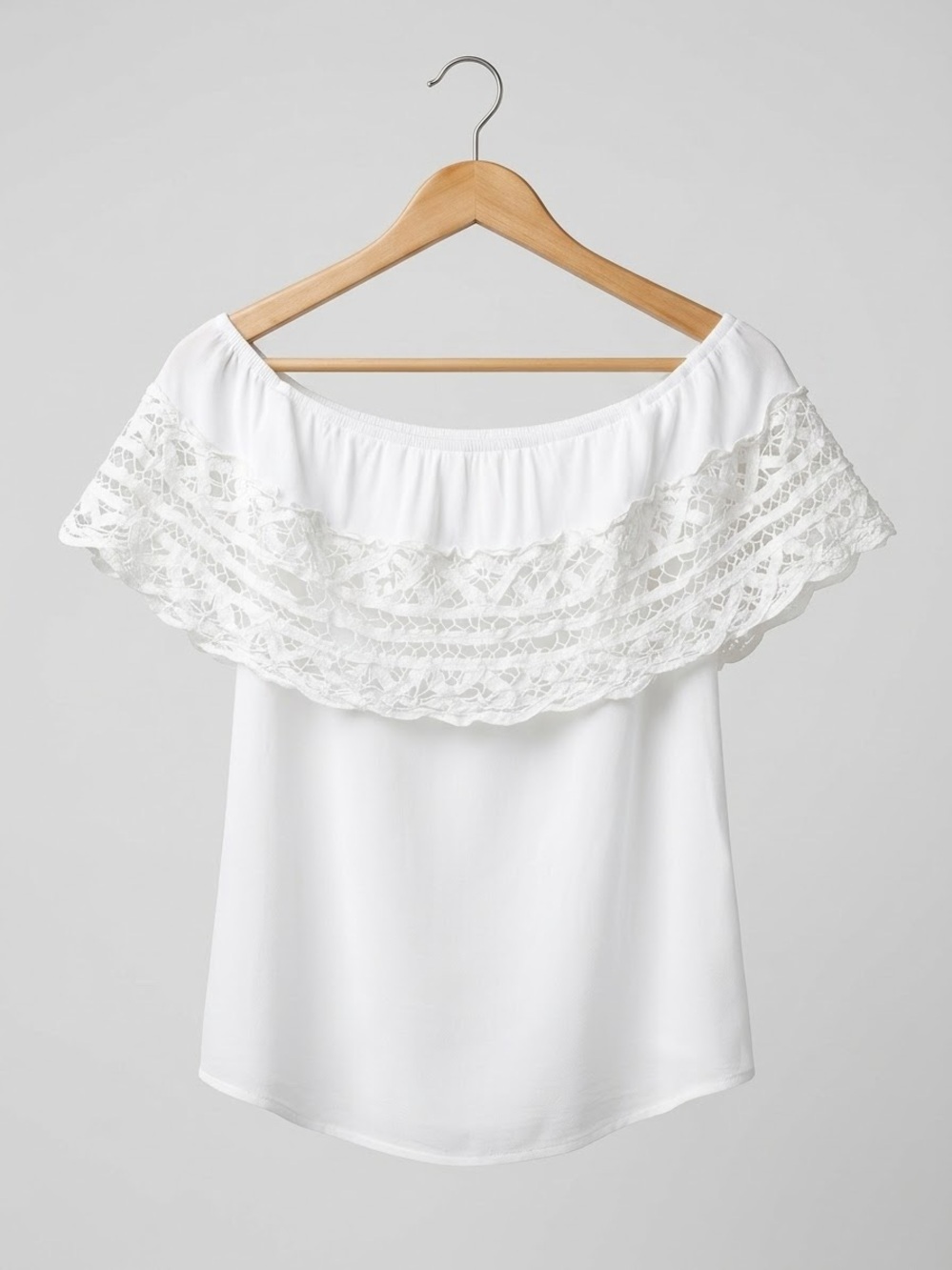 Socialite White Lace Ruffle Off-Shoulder Top